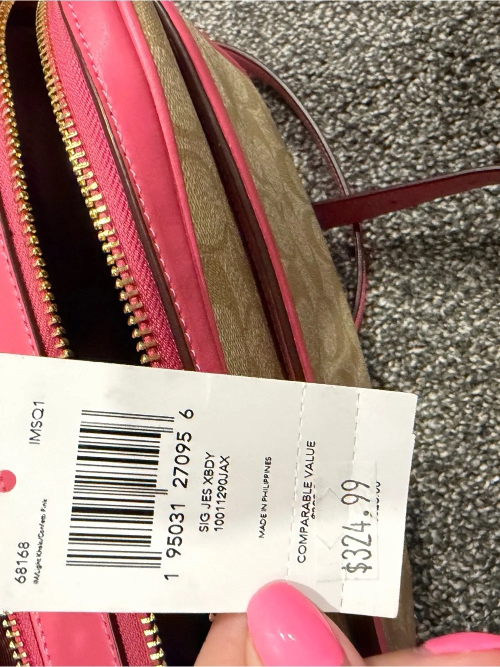 Coach Signature double zip Jes Crossbody with Pink Trim